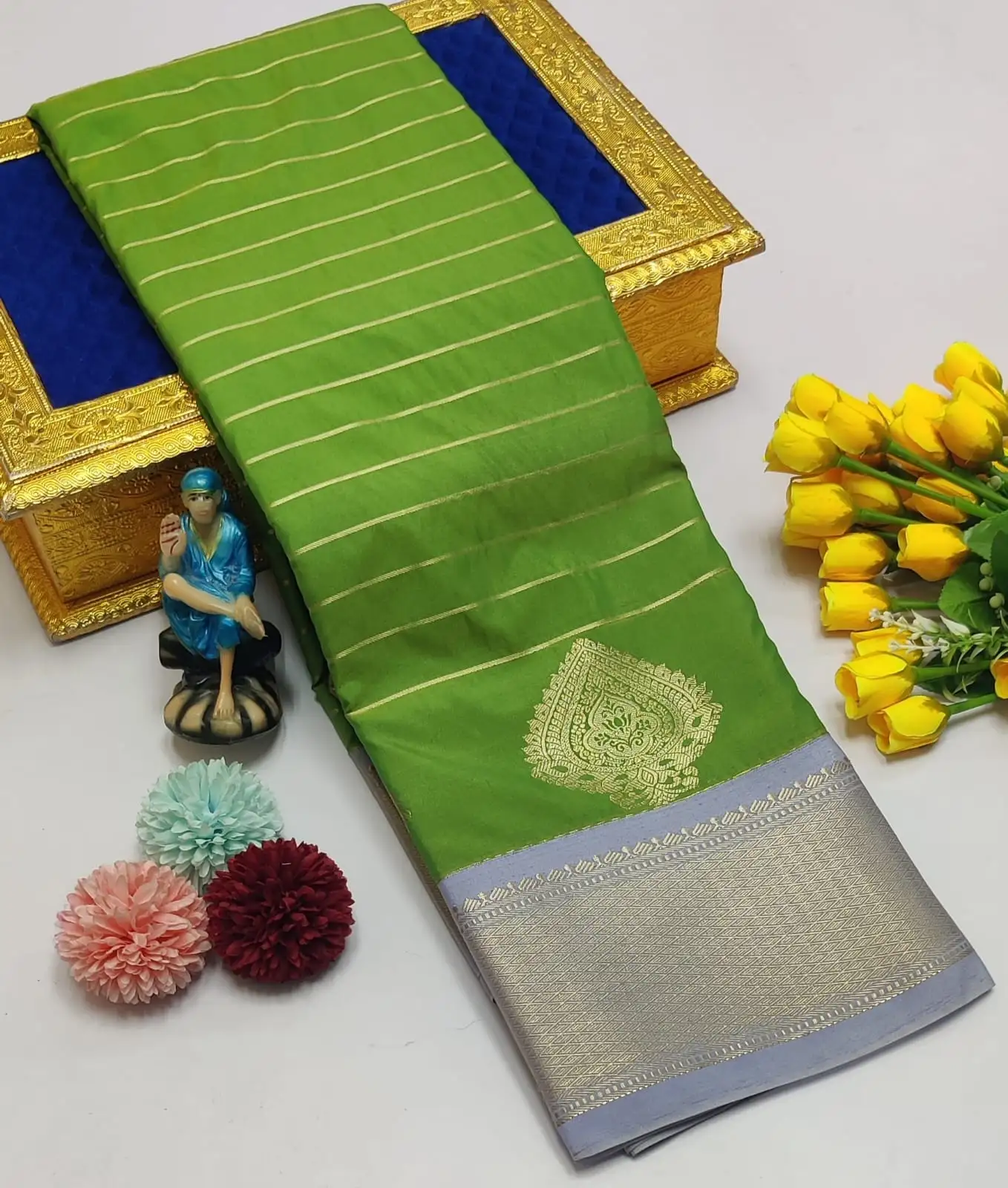 Korvai Tana Fine Zari Stripe Semi Silk Saree